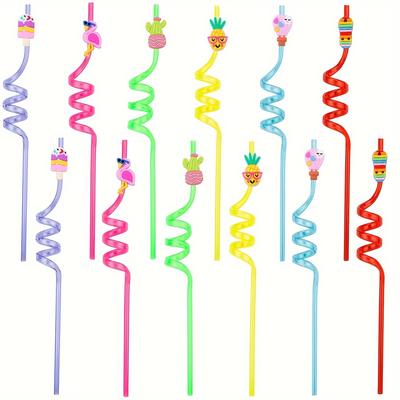TEMU 12pcs Summer Pool Straws, Pool Party Decoration Supplies, Summer Theme Birthday Party Favors, Beach Theme Party Decoration Straws, Gift Bag Filler, Random Color Image