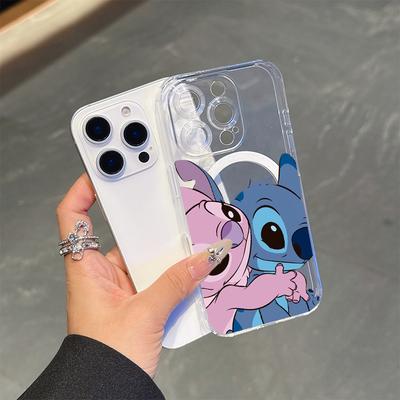 TEMU Stitch Series Transparent Magnetic Shockproof Case For 16, 15, 14, 13, 12, 11 Pro Max, Xs, 8, And 7 Tpu Material - Stitch Cute Cartoon Design, Birthday Gift, Holiday Gift, Image