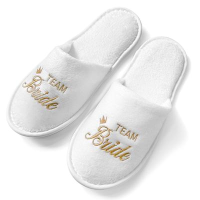 TEMU Bridal Party Slippers, Close Toe With Golden & Pink Decoration, Lightweight Sole Slides Shoes, For Bride & Bridesmaid, And Wedding Party Guests Image