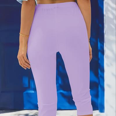 TEMU Women' Color Mid-calf Capri Pants - Elastic Waistband, Medium-stretch Fabric, Casual & Formal Wear, Machine Washable Workout & Training Pants, Everyday , Colorful Patterned Capris, Capris Image