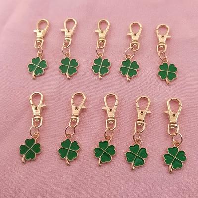 TEMU 10pcs Clover Keychain Set - Alloy With Cartoon/plant Design, Lobster Clasp - Ideal For 's Day, Graduations, Weddings, Perfect Gift, Image