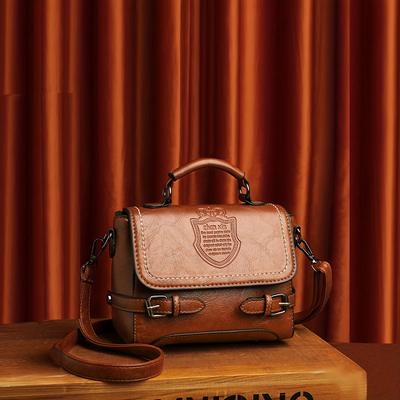 TEMU Vintage Handbag, Embossed Letter Badge Satchel Purse, Stylish Crossbody Bag For Ladies Image