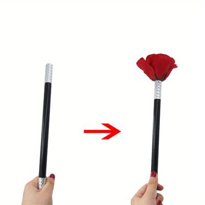 TEMU Stage Performance Magic Wand Rose Prop, Black Handheld Magic Wand, Halloween Show Magic Gimmick, Party Prank Accessory. Image