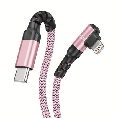 TEMU Type-c To Lightning Fast Charger Cable, Right Angle Design Lightning Charging Cord, 27w Max Usb C To Lightning Charger Cable For Iphone 14/13/12/11 Pro Image