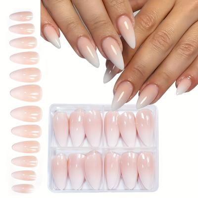TEMU Gradient Nail Series 96pcs Almond-shaped Press-on Nails Fashion For Women And S With Pure Glitter And French Design Suitable For , Includes Storage Box Image