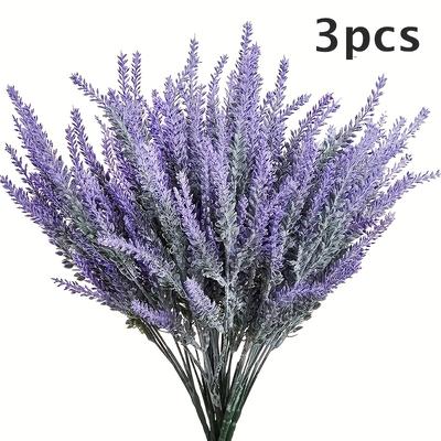 TEMU 3-pack Artificial Lavender Wheat Ear Bouquet, Plastic Plants For Kitchen Table Decor, Art , Ideal For Outdoor Garden Wedding Arrangements, Thanksgiving, Valentine's Day, Ramadan, Day, Graduation Image