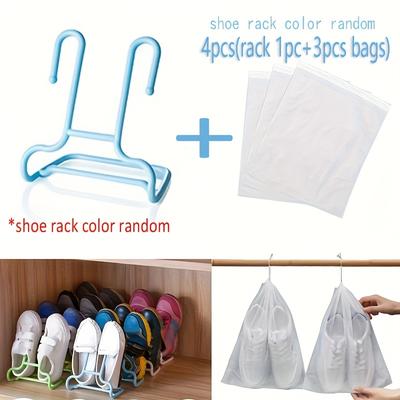 TEMU 4pcs Space-saving Shoe Organizer Set - Portable Plastic Hanger With Drying Bag, Suitable For Home Storage, Hanging Shoe Organizers Image