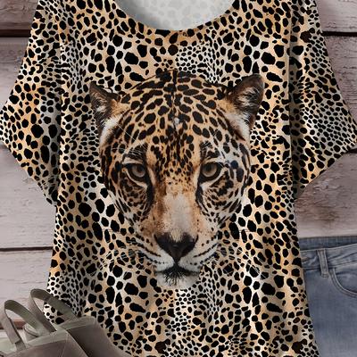 TEMU Women's Plus Size Casual Crew Neck Short Sleeve All Polyester T-shirt With Stretch Knit Fabric 180g/m² Image