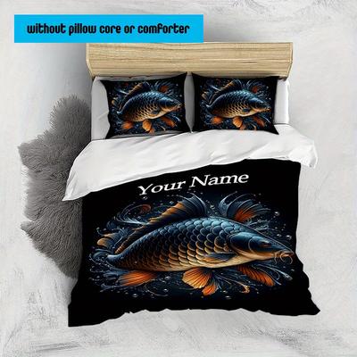 TEMU Fish Bedding Set, Personalized Custom Bedding Set For Use, Customize Name Bedclothes Includes A Quilt Cover And 2 Pillowcases, Easy To & Tear Resistant Image