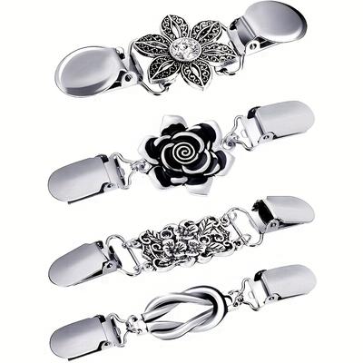 TEMU 4pcs Vintage Sweater Shawl Clips - Retro Cardigan Collar Clips For Women And Girls - Dress Shirts And Brooches - Metal Material, Clothes Pins Image