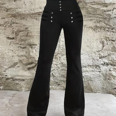 TEMU Fashionable Solid Color Studded Casual Slim-fit Flared Pants Image