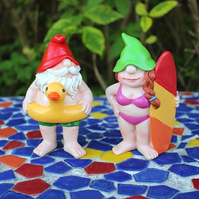 TEMU 2pcs Webetter Surfing Couple Statues - Resin Garden Decor For Bonsai & Poolside - Outdoor Spring Decoration, Garden Decor Image