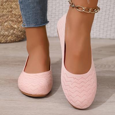 TEMU Women' -on Flats - Breathable Knit Upper, Comfortable Tpr Sole, Round Toe Design, Wear, Fabric Lining For Added Support Image