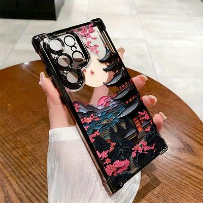 TEMU Japanese-style Ancient House Phone Case Compatible With Galaxy S25 S24 S23 S22 S21 Fe 4g 5g, Shockproof Transparent Soft Back Image