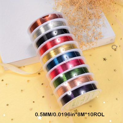 TEMU 10 Rolls Colorful Copper Wire - 0.3/0.4/0.5mm, Ideal For Making & Crafts, Alloy Material Image
