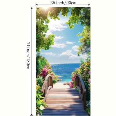 TEMU 2d Door Banner, 1pc Scenic Landscape 2d Door Banner - , Reusable Polyester With Ocean & Greenery Design, Versatile Indoor/outdoor Home Decor For Any Occasion, No Electricity Needed Image