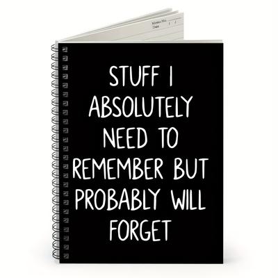 "TEMU 1pc A5 Spiral Notebook, Black, Funny Quote, Alphabet Theme, 5.5" X 8.3", Plain , Perforated Pages, For Forgetful People, List" Image