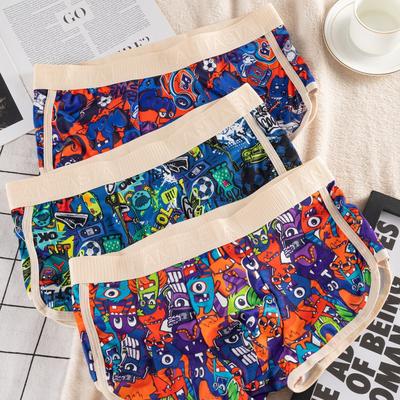 TEMU 3pcs Men's Breathable Soft Boxer Briefs - Comfortable Elastic Waistband, Vibrant Graffiti Print, , Ideal For Sports & Leisure, Casual Underwear| Print Boxers|stretchy Fabric Image
