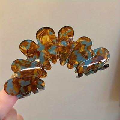 TEMU 1pc Elegant Petal Hair Claw Clip For Women, Resin Shark Clip For Half-up Hairstyle, Large Size Acetate Hair Grip Accessory Image