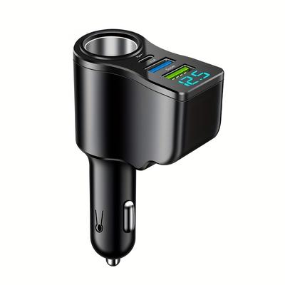 TEMU Kslmima 25th Generation 4-in-1 Fast Car Charger With Dual Usb Ports & Type-c Pd, 12v/24v Multi-port Adapter For Smartphones & Tablets, Compact Design For Backseat, For Kslmu, Without Battery Image