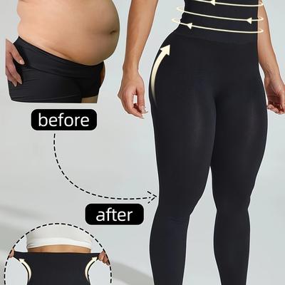 TEMU Women's High-waisted Tummy Control Yoga Pants - Slimming Black Leggings For Fitness & Casual Wear, Stretchy & Supportive -day Image