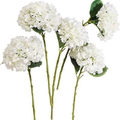 TEMU Set Of 8 Fabric Hydrangea Artificial Stems, Outdoor Valentine's Day Decorations - Realistic White Flowers And Leaves, Suitable For Festive Arrangements And Home Decor. Image