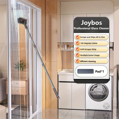TEMU Joybos 2-in-1 Glass Cleaning Tool With Dual Fiber Cloths, Stainless Steel & Plastic, Scrape & For Efficient Cleaning, Flexible Rotating Design For Walls, Cars, And High Windows, Black Image
