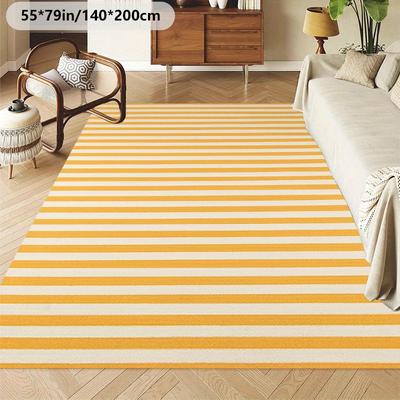 "TEMU Large 57" X 79" Yellow & White Striped Area Mat - Soft, Machine Washable, Non-slip Backing For Living Room, Bedroom, Office, Indoor/outdoor , Yoga Mat, Rugs For Living Room" Image