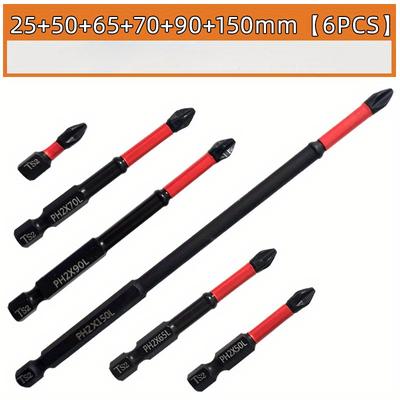 "TEMU 6pcs S2 Steel Magnetic Drill Bit Set With 1/4" Hex Shank - Anti-slip, Heavy-duty Professional Bits For - & Long-lasting Construction" Image