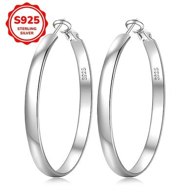 TEMU A Pair Of Women's Fashion Hoop Earrings For 4 Used Simple Large Vegan Circle Fashion Elegant 925 Silvery 3 Grams Daily Vacation Day Valentine's Day Gifts Image