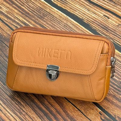 TEMU Premium Leather Phone Holster - Large Capacity, Design For Smartphones | & Stylish Men's Waist Pack Image
