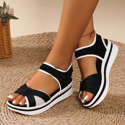 TEMU Women's Summer Casual Platform Sandals - Breathable Fabric Upper, Adjustable Hook-and-loop Straps, Mid-heel & Cushioned Insole - Colorway For Beach, Shopping, , Ladies Sandals Image