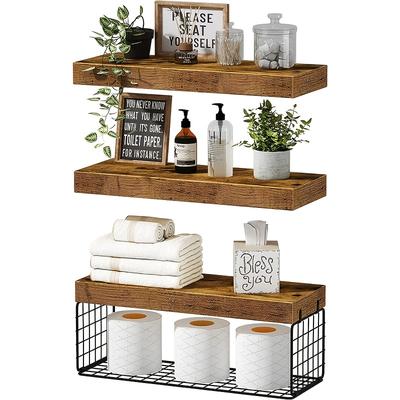 TEMU 3pcs Wall-mounted Bathroom Rack - Punch-free Storage Rack Above The Toilet, Farmhouse Style Toilet Paper Storage Rack, Strong Load-bearing Waterproof Bathroom Storage Rack, Floating Shelves Image