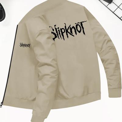 "TEMU Men's Slim Jacket With "slipknot" Print - Casual Zip-up Track & Active Jacket, Stand Collar, Pockets, Polyester, Fall/winter Streetwear, Jacket" Image