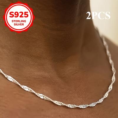 TEMU 2pcs Elegant S925 Sterling Silver Necklaces For Women - Bohemian Style, Versatile Daily & Party Jewelry, Perfect Valentine's Day Gift, 1.89g, Everyday Jewelry | Necklace | Durable Chain, Necklace Image