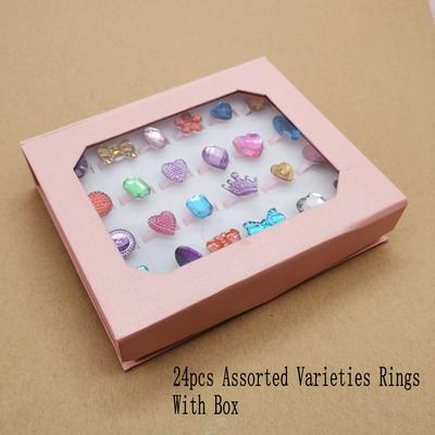 TEMU 24pcs Set With Box For Girls - Vibrant Resin & Artificial Rings With Assorted Designs Pretend Play And Dress Up, Ideal For Parties & Gifts, Girl's Gift Box Collection Image