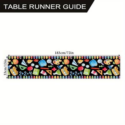 TEMU 1pc Yellow Ruler Back To School Table Runner - Polyester Kitchen & Dining Decor For Home, School, Classroom, And Office - First Day Of School Supplies And Decorations Image