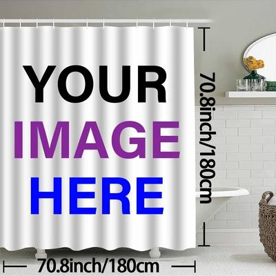 TEMU Custom Photo Personalized Shower Curtain With Your Own Design - Machine Washable Polyester Fabric, Includes Hooks, Ideal For Home & Bathroom Decor, Curtains For Bathroom Image