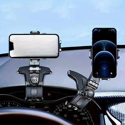 TEMU 1pc Universal Car Phone Mount, 360° Rotatable, Shockproof Abs With Carbon Fiber Texture, Multi-functional Navigation Holder For Smartphones, Auto Accessories Image