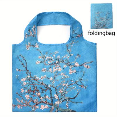 TEMU Van Gogh Inspired Large Capacity Folding Shopping Bag - High Quality, Unisex Tote With Iconic Painting Designs (starry Night, Sunflowers, Blue & Yellow Floral) For Groceries, Travel & Daily Use Image
