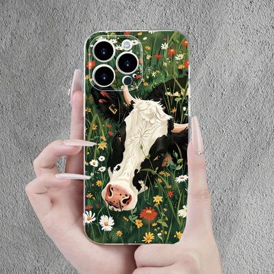 TEMU Creative Simple Cute Beautiful Cow Cow Milk Cow Trendy Fresh Transparent Mobile Phone Case For Men And Women Suitable For Iphone 15 14 11 Xs Xr X 7 8 Plus Pro Send , Family, Boyfriend, Girlfriend Image