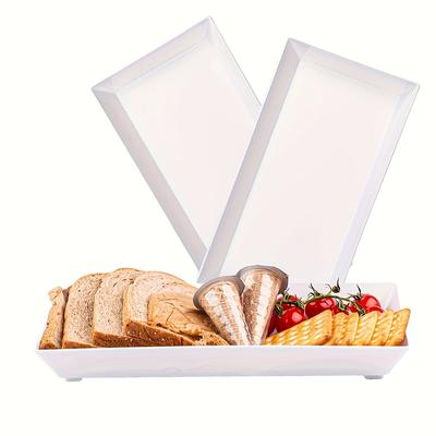 TEMU 3/5/7pcs White Rectangular Plastic Serving Trays Multipurpose Food Display Platters For Fruits Desserts Snacks & Cakes Kitchen Dining Organization For Restaurants Parties Bbqs Weddings & Home Use Image