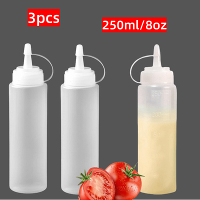 TEMU 3pcs 8oz Condiment Squeeze Bottles - Bpa-free, Leak-proof Dispensers For Ketchup, Mustard, Mayo & Sauces - Bbq, Parties & Kitchen Use Image
