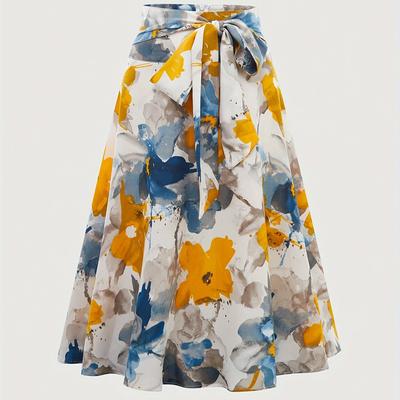TEMU Floral Print Knot Waist Skirt, Elegant A-line Skirt For , Women's Clothing Image