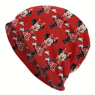 TEMU 1pc Mouse Red Polka Dot Beanie Hat For - Soft, Stretchy Ski Cap, Bonnet Style, Hand Wash Or , Winter Hat Image