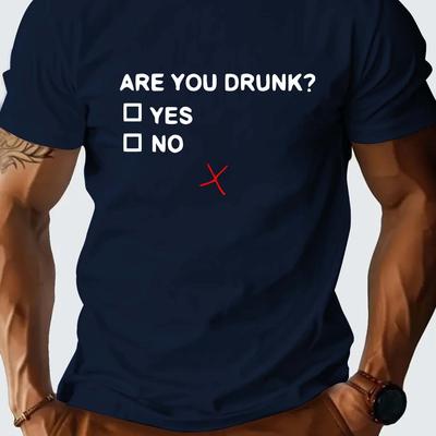 "TEMU Men's Casual Crew Neck T-shirt With "are You Drunk?" Funny Print, Lightweight Summer Tee For Casual Attire, Casual Attire Tee | Print Tee | Sleek Tee, T Shirt" Image