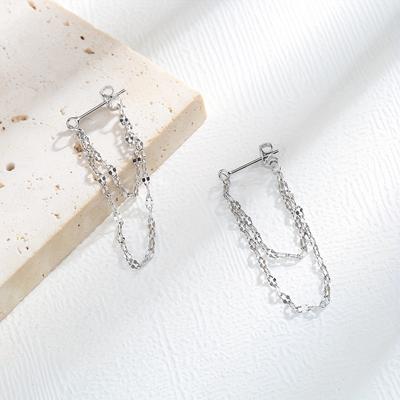TEMU 2pcs Elegant Boho Style S925 , Hypoallergenic Chain Design Dangle Earrings For Daily And Gift Occasions, 0.9g Image