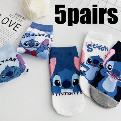 TEMU -5 Pairs Of Stitch - & Stitch Cute Mid-tube Socks - Cute Breathable, Moisture Absorbent - Suitable For Fashion- Girls' Fashion Versatile Cute Warm 's Socks Mid-tube Socks Teens Image