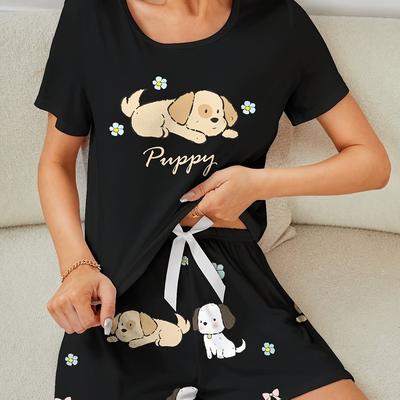 TEMU Lady's Pajama Set With Animal Patterns And Bow Details Image
