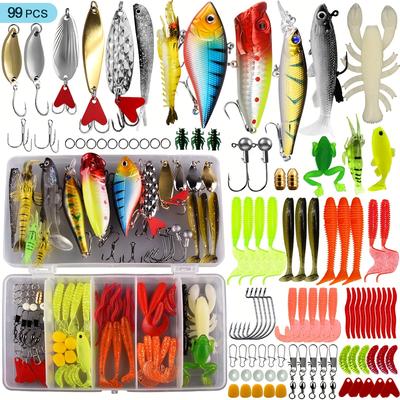 TEMU Lure Bait Set, Artificial Bait Kit, Bait For Freshwater And Saltwater, Hard Baits, Frog Lures, Perch Lures, Shiny Spoons, Soft Baits, Minnow Lures, And Road Fishing Baits. Image
